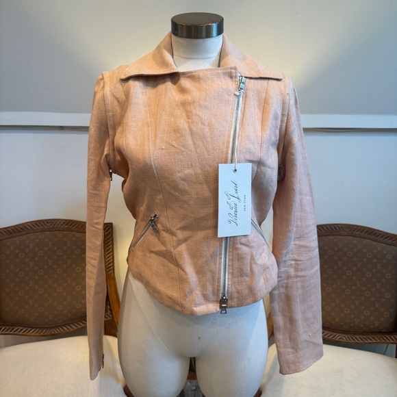 NWT Veronica Beard Pink Linen Moto Jacket - Picture 2 of 14